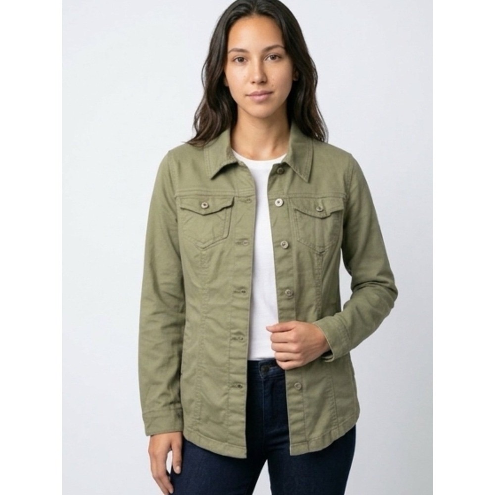 utility minimalist casual shacket Jean Olive Green Button-Up Shirt Jacket S